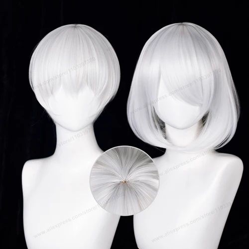 Peluca sintética de Cosplay 2B 9S, peluca sintética blanca para mujer y hombre, pelo resistente al calor, pelucas de alta calidad