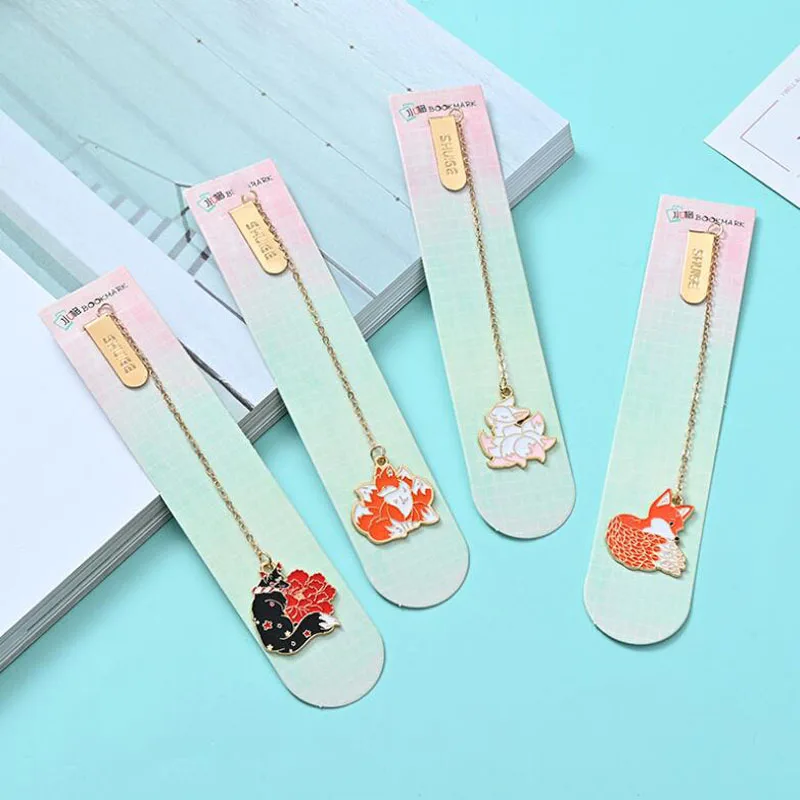 Kawaii Nine Tailed Fox Bookmark Decoration DIY Zinc Alloy Accessories Book Mark Page Folder Office School Supplies Stationery