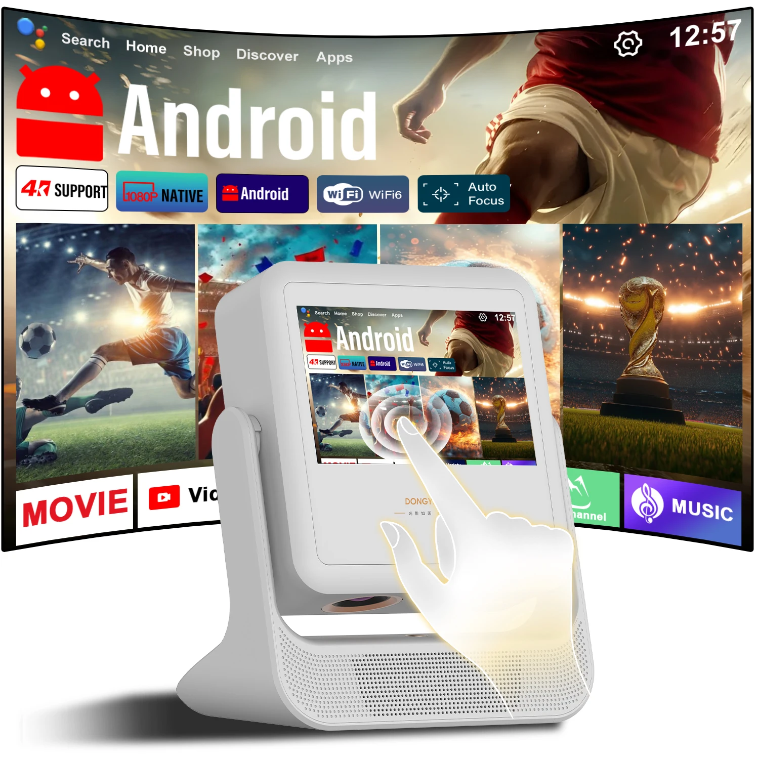 

Daily Use Sports Projector 7 Inch Touch 3in1 Multi Ports 180° Rotate Home Office Fitness Watching Games