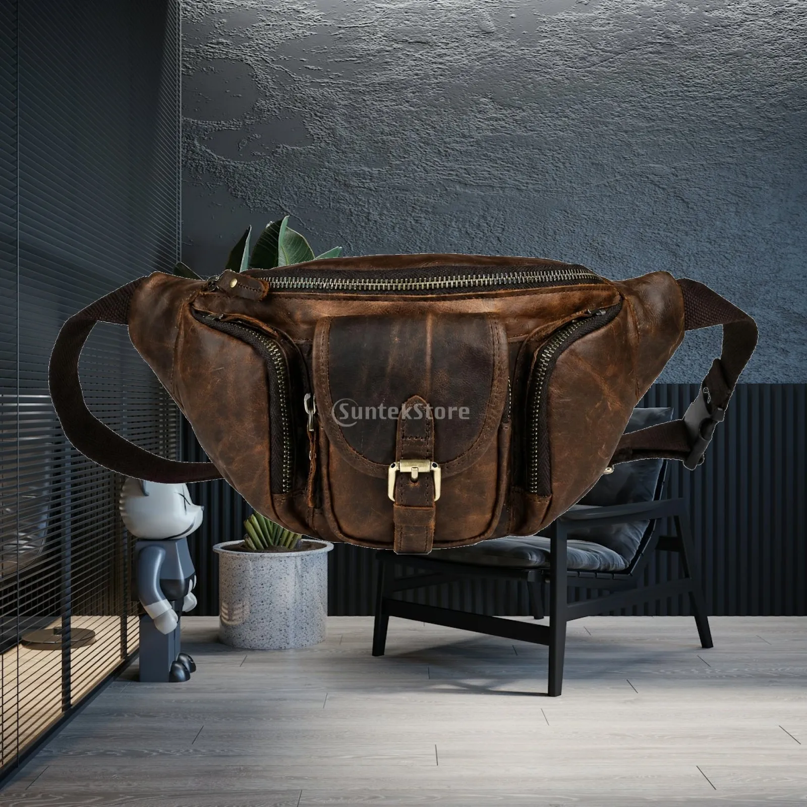 Genuine Cowhide Crossbody Waist Bag Hands-Unencumbered Men's Leather Waist Bag Fanny Pack Multifunction Classic Design