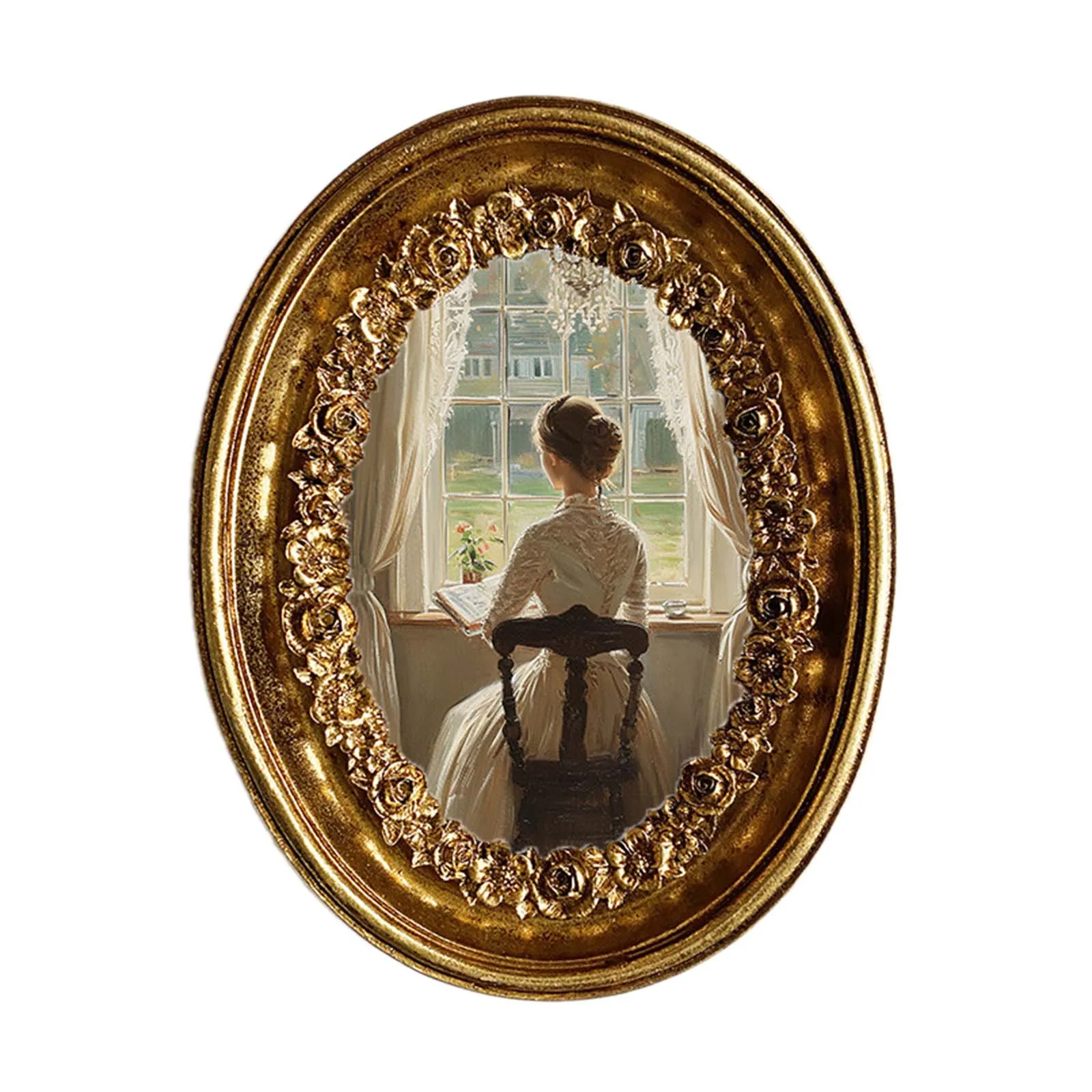 Vintage Oval Photo Frame 5.8x7.3inch Old Fashioned Handmade with Wall Hook European Styled for Housewarming Parties Accessory