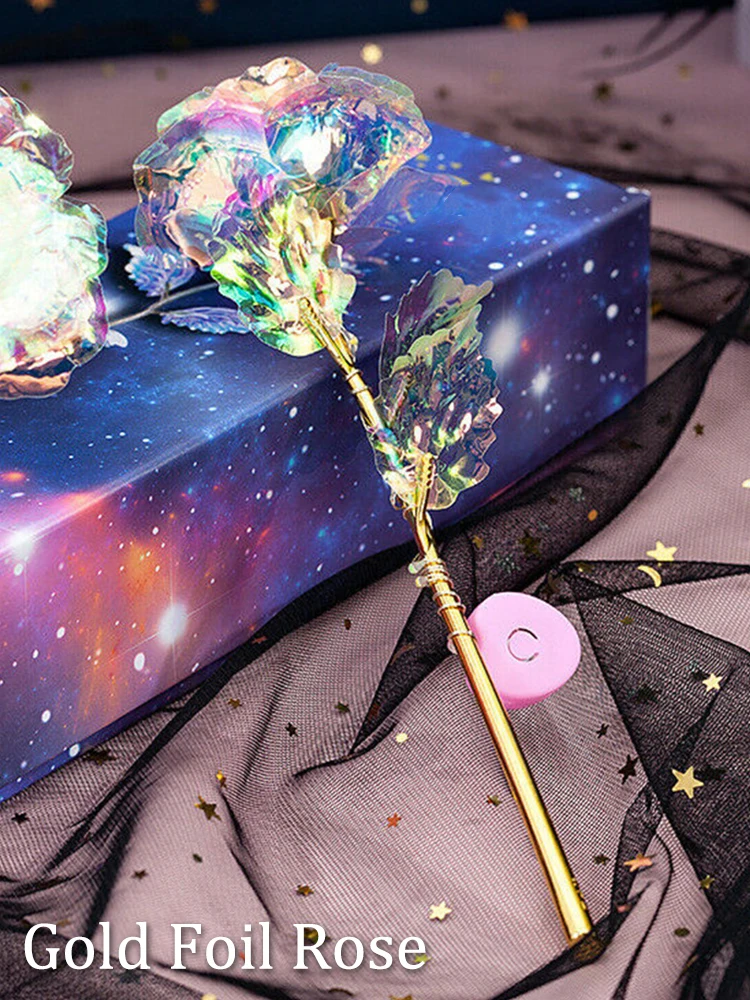 Galaxy Rose-rosa de oro de 24 quilates, regalo de aniversario para ella, rosas artificiales cálidas, regalo de flores para madre