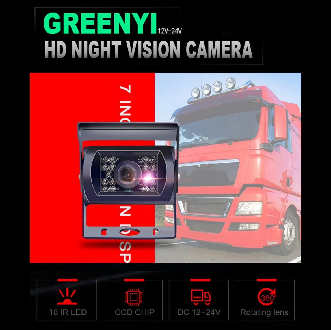 الطيران رئيس سيارة رصد الرؤية الخلفية ، عكس الكاميرا ، ترقية 700Tvl Ccd ، 18 المصابيح الحمراء ، 12 24V ، للشاحنات حافلة قافلة