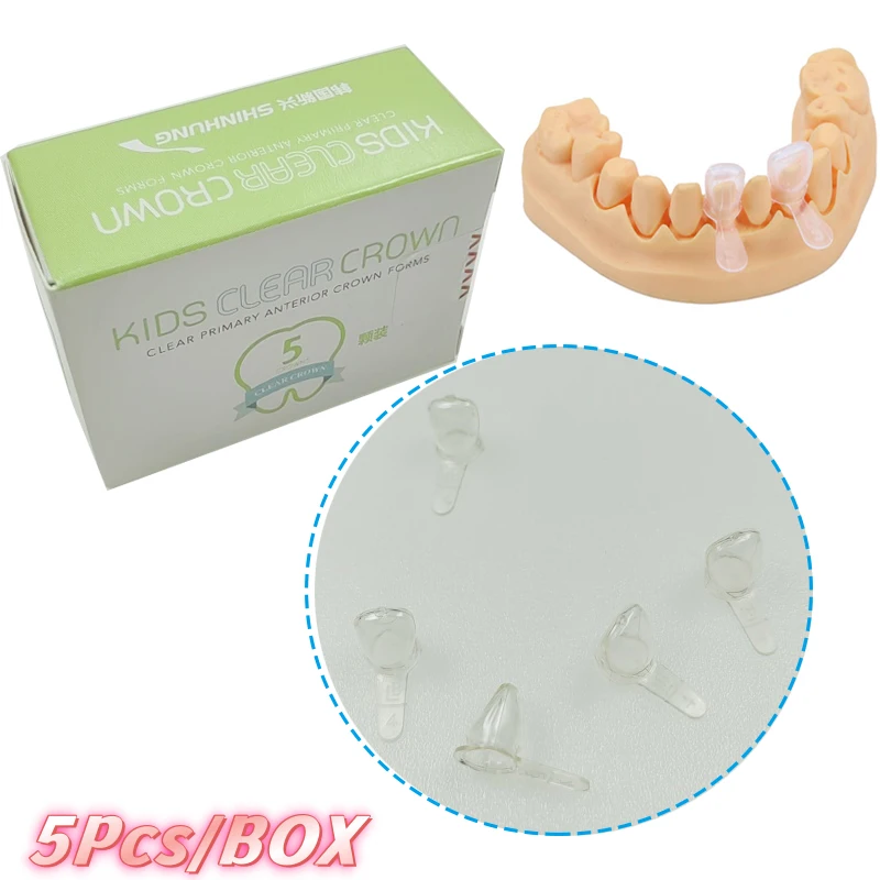 

5Pcs/Box SHINHUNG Primary Anterior Crown Forms Dental Kids Strip Crown Form-Pedo Pediatric Deciduous Composite Resin Clear Crown