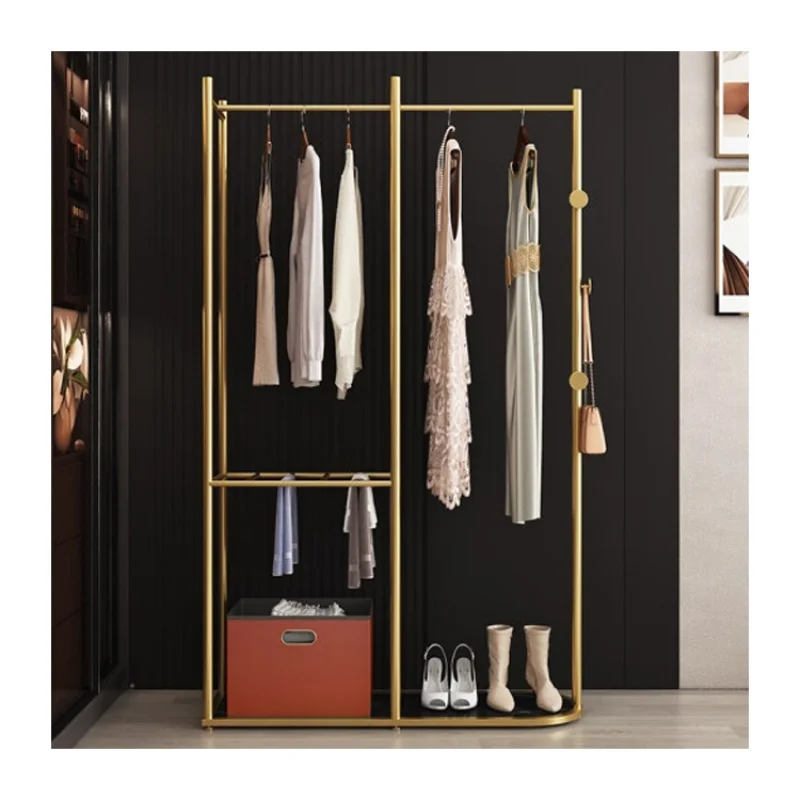 Custom, hot selling metal gold clothing display rack clothes store display shelf bag rack