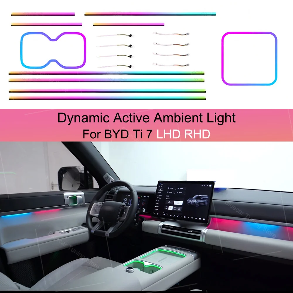 Dynamic Ambient Light For BYD Ti 7 Dynamic Upgrade Accessories Atmosphere Lights Car Accessories LHD RHD Original Screen Control