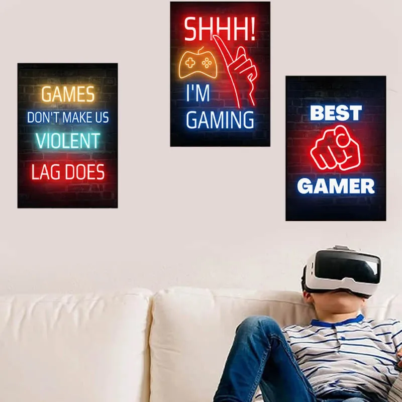 Neon Effect Game Poster Best Gamer Cool Gamepad Vinyl Wall Stickers Home Decoration for Living Room Kids Bedroom Gaming Zone