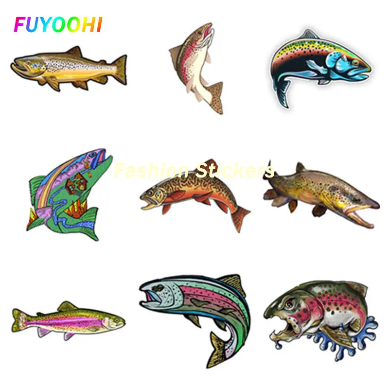 FUYOOHI Play Stickers Wild Brown Trout Sticker Boat Kayak Car Bumper Decals Trout Fishing Car Sticker Fishing Art Car Styling