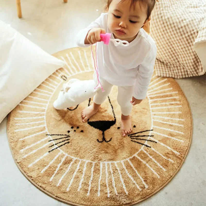 INS Nordic New Cartoons Mat for Children Baby Play Mat Round Rug Lion Playmat Newborn Photography Props Living Room Carpet