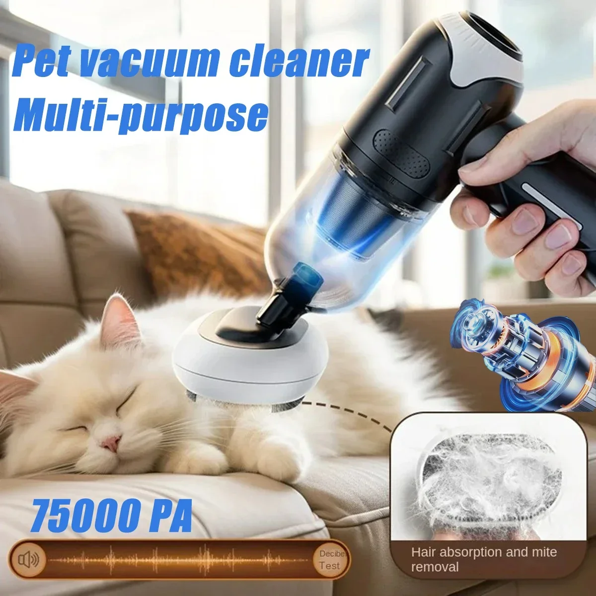 

75000Pa Vacuum Cleaner Wireless Pet Hair Cleaning Remover Grooming Tools For Cats Dogs Rechargeable Household Car Vacuum Cleaner