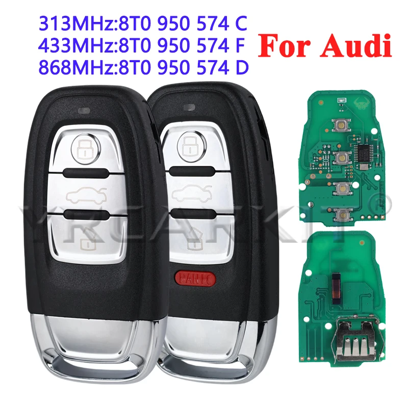 For Audi A4 A4L A5 A6 A7 A8 Q5 Half Smart Remote Key 315MHz/433MHZ/868Mhz Car Remote Key 754C/F/D Promixity Card Replacement