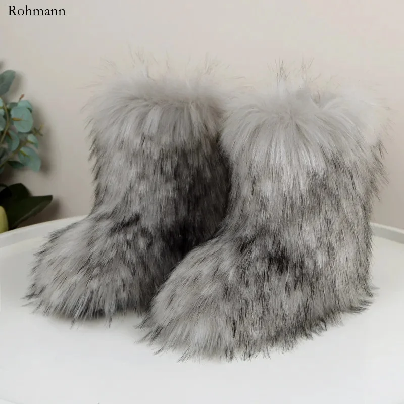 

Fashion Shoes Womens Winter Fluffy Faux Fox Woman Plush Warm Snow Boots