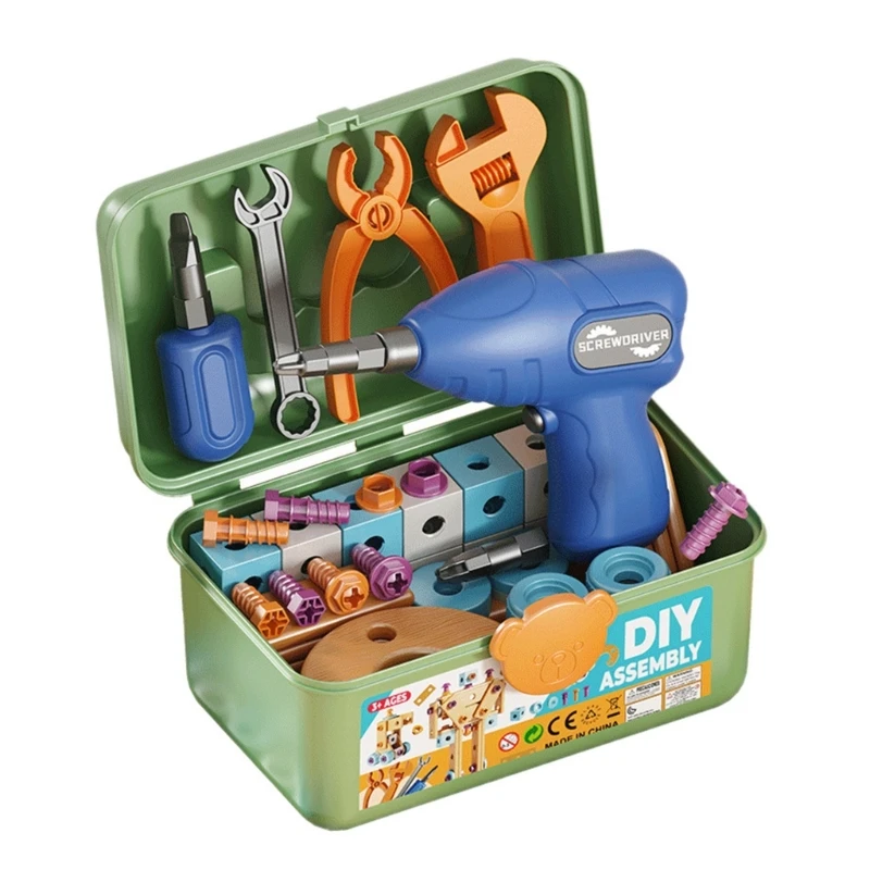 مجموعة أدوات بناء التظاهر للأطفال لعبة تشديد المسمار الواقعية لعبة تعليمية الجذعية + 15UB #1