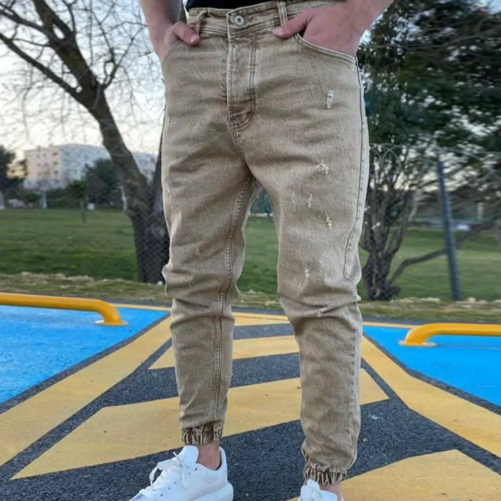 Men Jeans Wear-resistant Jeans Zipper Colorfast  Terrific Slim Fit Pants