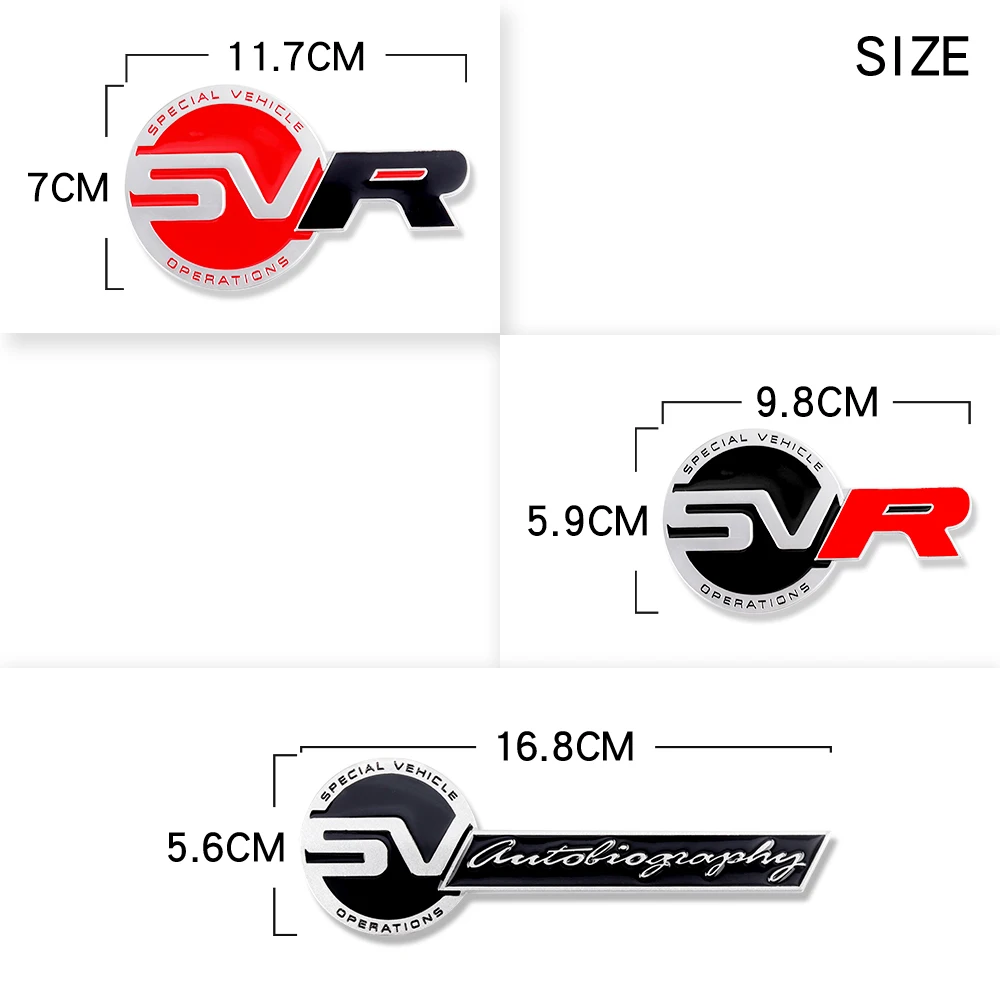 1PCS 3D Metallic SV SVR Badge Sticker Car Front Grille Decorative Sticker For Land Rover Evoque Range Rover Defender SVR Sport