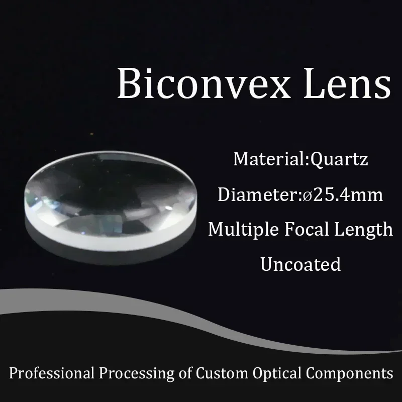 Double Convex Lens Brackets with High-Precision Focusing Material, 25.4mm Diameter Quartz Glass