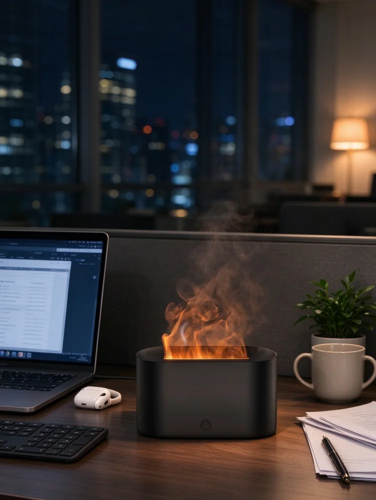 Ultrasonic Aromatherapy Machine with Colorful Gradient Lighting Flame Humidifier USB Plug-In Desktop Atmosphere Light