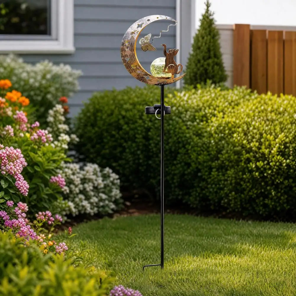 Lover Garden Decor Solar Garden Lights with Metal Stakes Moon Cat Bird Dog Solar Pathway Lamps Waterproof Outdoor Decorative