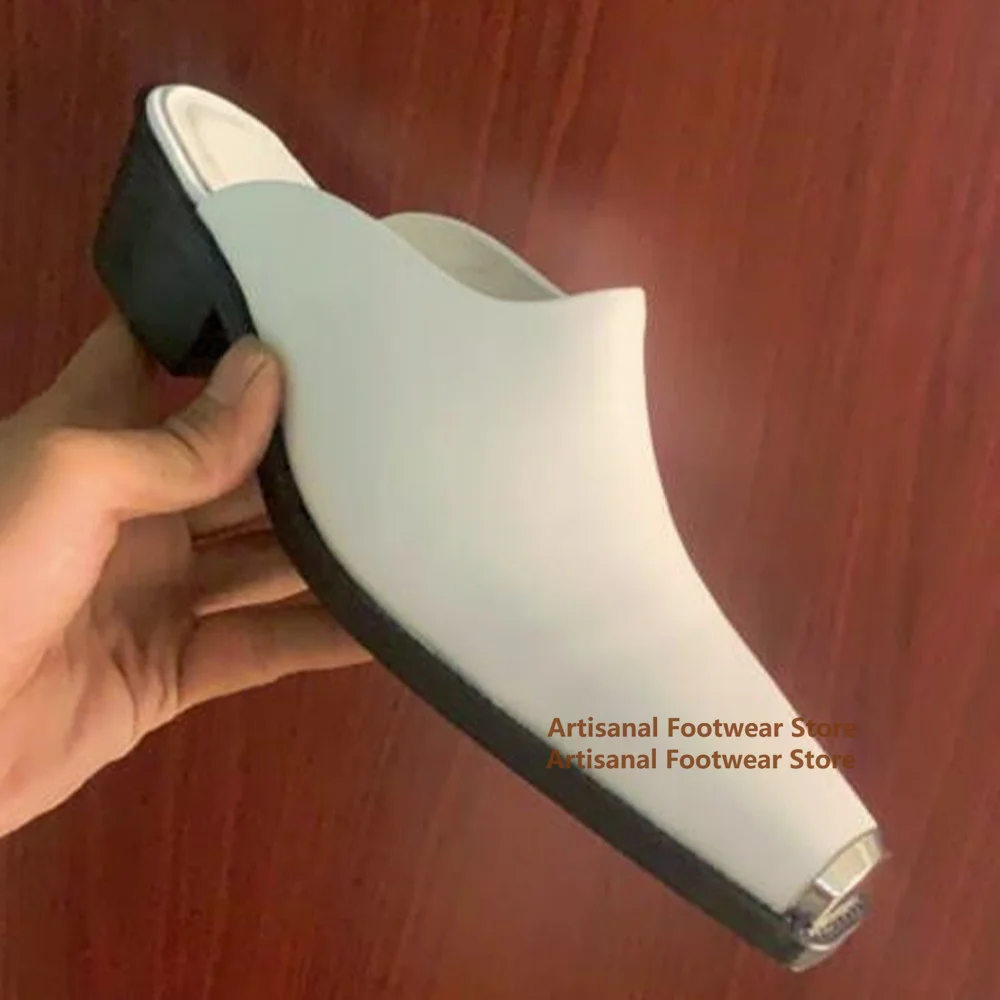 

Mules Slippers Black/white Slip On Sandals for Men Summer Stylish Men's Shoes Trendy Handmade Metal Toe Slippers Men's Sandals