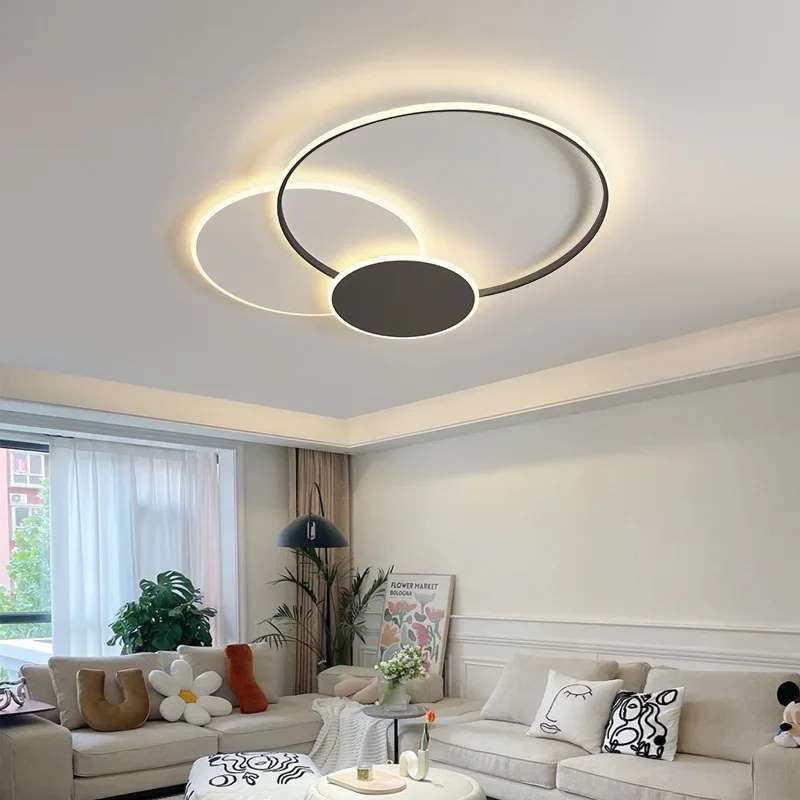 Modern Minimalism Circles Led Living Room Ceiling Lights Foyer Dimmable Round Bedroom Lamp Lighting Home Decor Luster Fixtures
