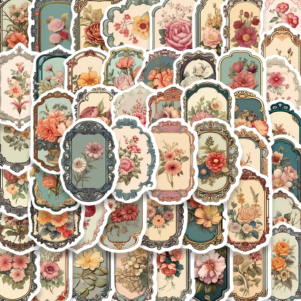 10/30/50 個ヴィンテージフラワーミラーステッカー美的 DIY 文具スクラップブッキング学用品レトロ装飾ステッカーパック