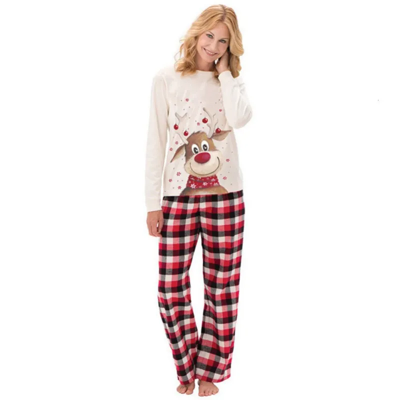 Parent-Child Plaid Long-Sleeved Long Pants Pajamas Set Round Neck Cotton Loungewear Family Matching Outfits Two-Piece Set