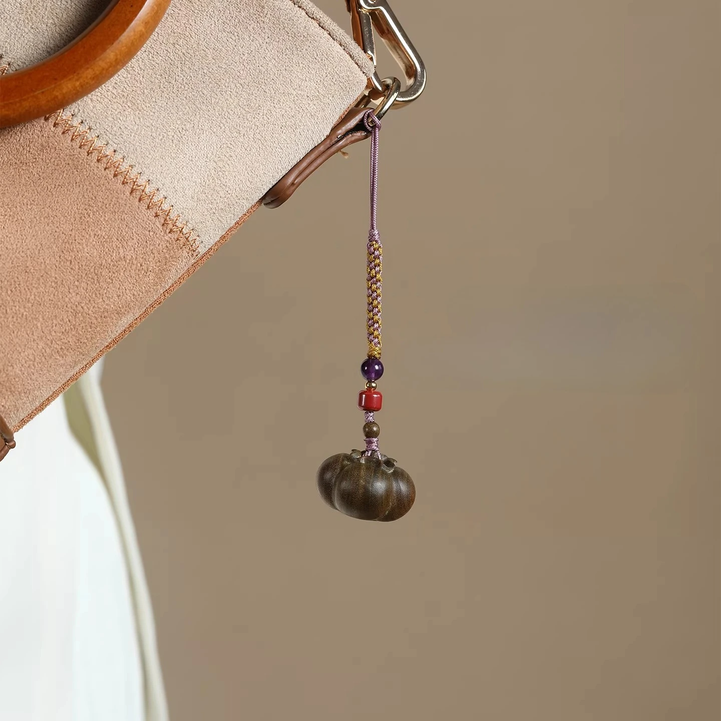 Hand Carved Green Sandalwood Persimmon Pendant Keychain for Car Keys Purse Bag Surprises