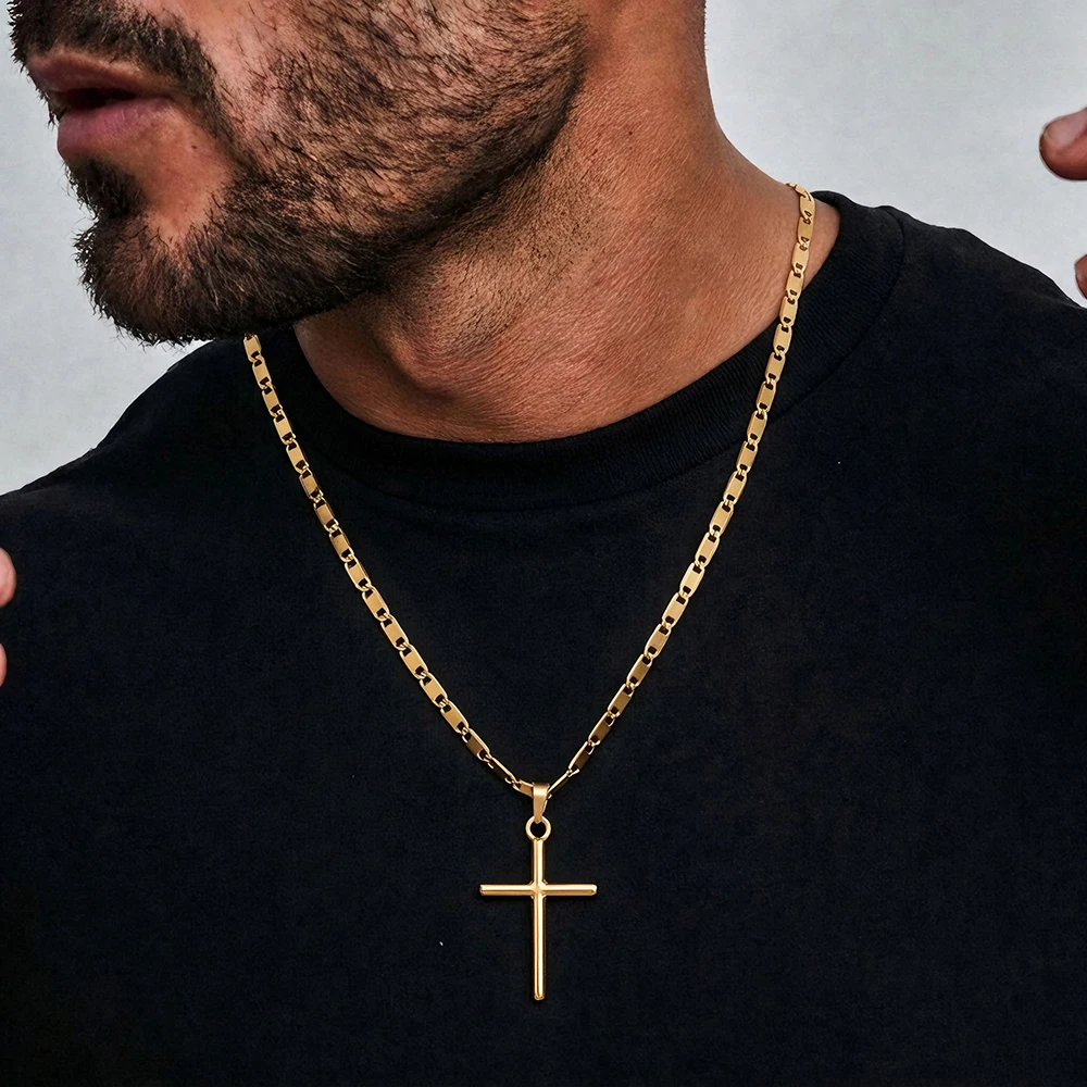 Stainless Steel Cross Pendant Necklace: Bold, Minimalist, and Versatile—Men's Everyday, Commute, and Party Accessories