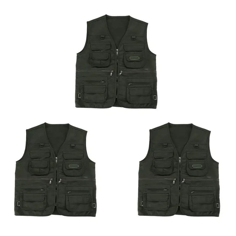 

Мужской рыболовный жилет ABLB-3X с множеством карманов на молнии для фотографии/охоты/путешествий и занятий спортом на открытом воздухе - зеленый армейский цвет, размер XL