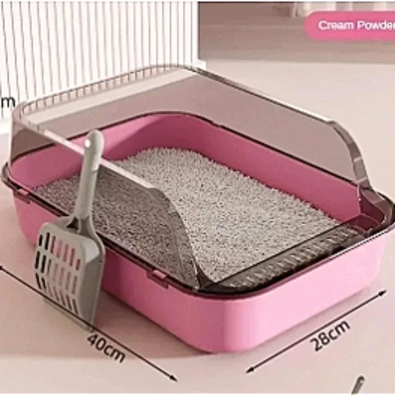 Cat Litter Box Thickening Kitty Sandbox Semi-enclosed High Side Splashproof Pet Bedpans with Litter Scoop Cleaning Cat Supplies