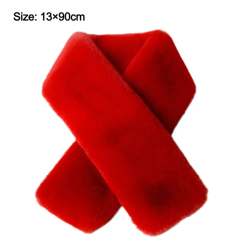 Winter Warm Solid Color Cross Scarf Thicken Faux Rabbit Fur Neckerchief Wrap Faux Rabbit Fur Scarf Women