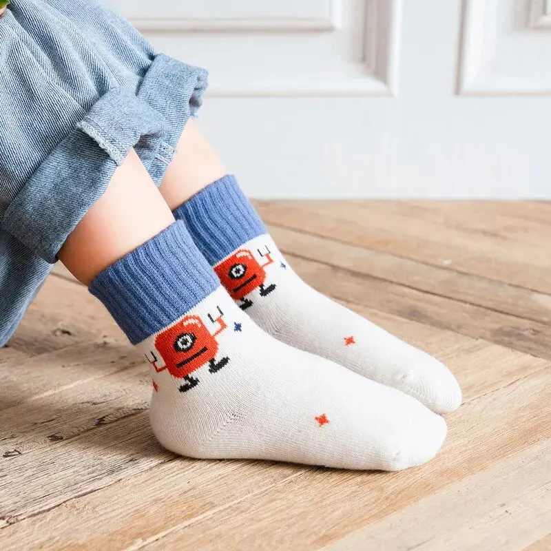 5Pairs/Lot Cartoon Kids Socks Casual Baby Boys Cotton Stripe Spring Autumn Toddler Knitted Children Socks For 1-8Years