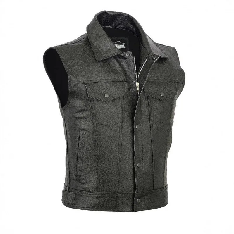 Button Front Zipper Vest Loose Fit Punk with Patchwork Turn Down Collar Pocket Seasonal Vest Formal Event Jacket for Men