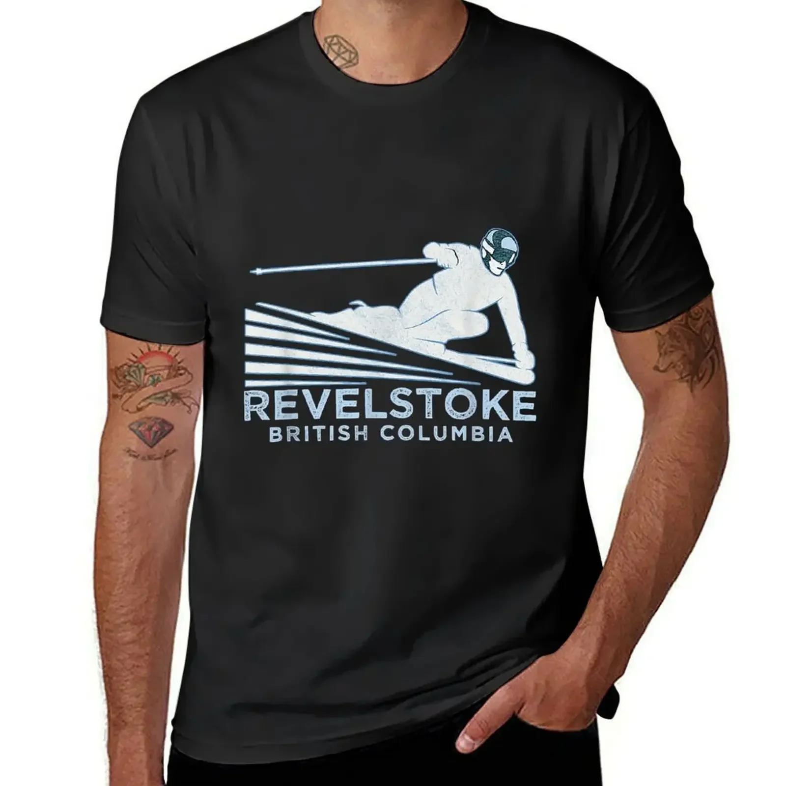 Retro Ski Revelstoke, BC Illustration - Vintage Snow Ski T-Shirt summer clothes plus sizes outfits for men