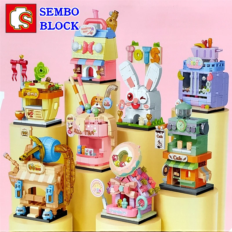 

SEMBO street view building blocks convenience store dessert shop milk tea shop model diy assembled ornaments birthday gift