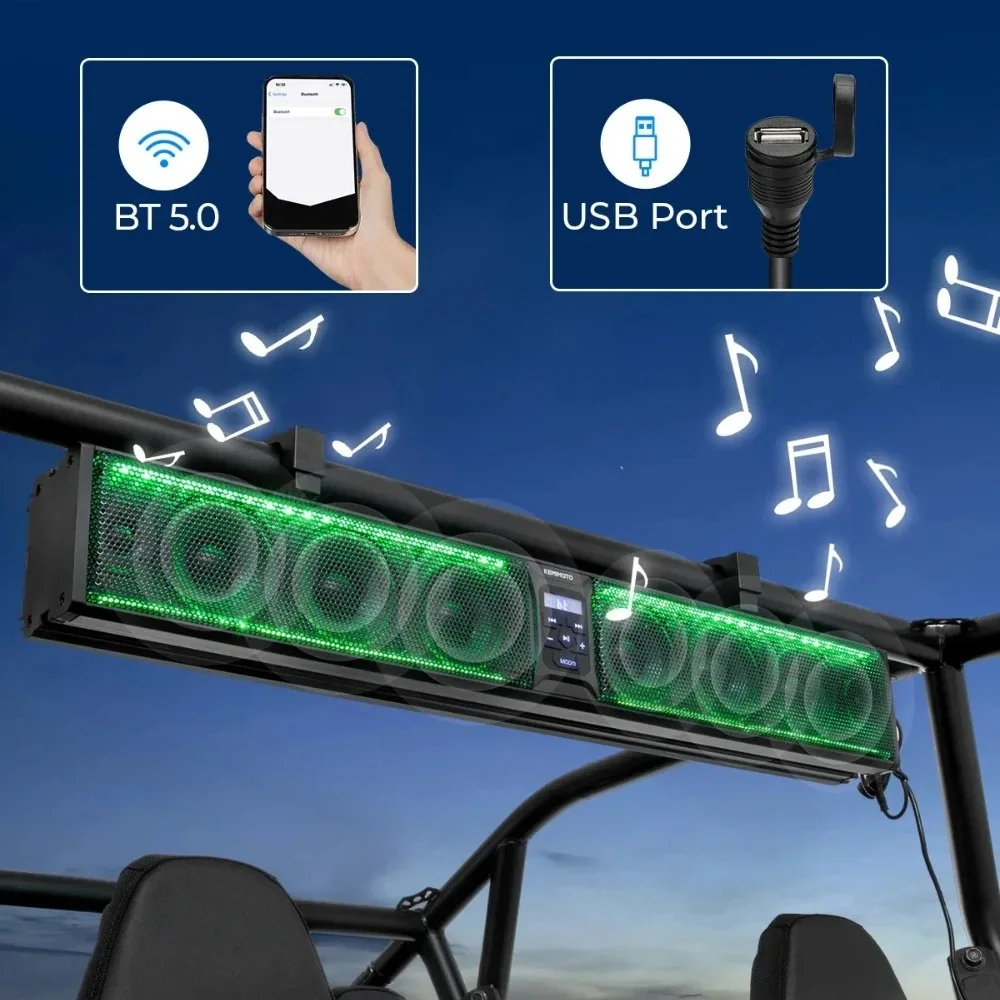 Kemimoto utv 26 "oradores do sistema da barra de som 1.75-2.25" bluetooth compatível com polaris rzr pro xp/xp4 1000 800 para can-am x3