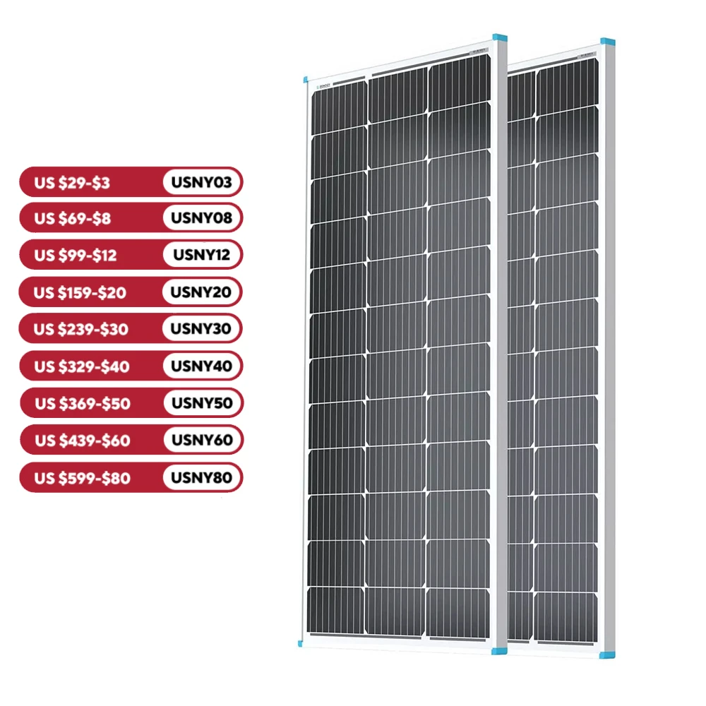 Renogy 2PCS Solar Panels 100 Watt 12 Volt, High-Efficiency Monocrystalline PV Module Power Charger for RV Marine Rooftop Farm