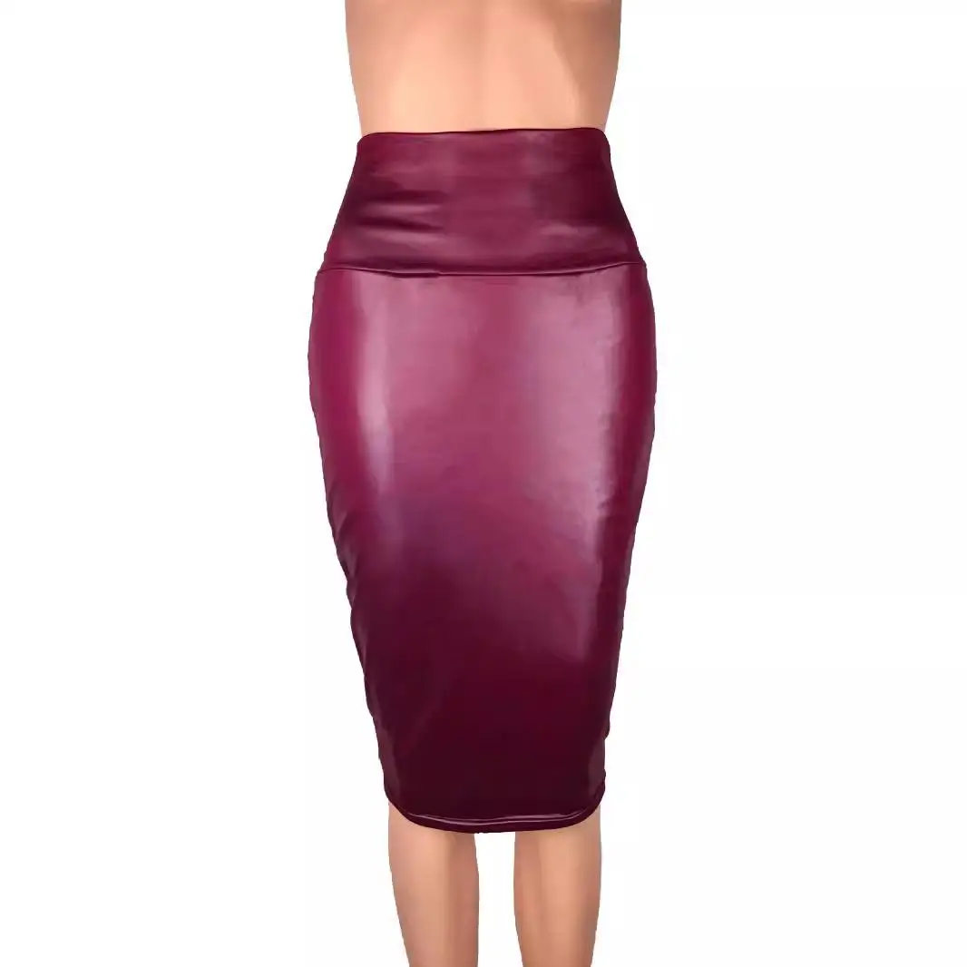 Spódnica damska z matowej skóry, dopasowana, z wysokim stanem, do pracy, średniej długości, jednolita, kolekcja letnia 2024