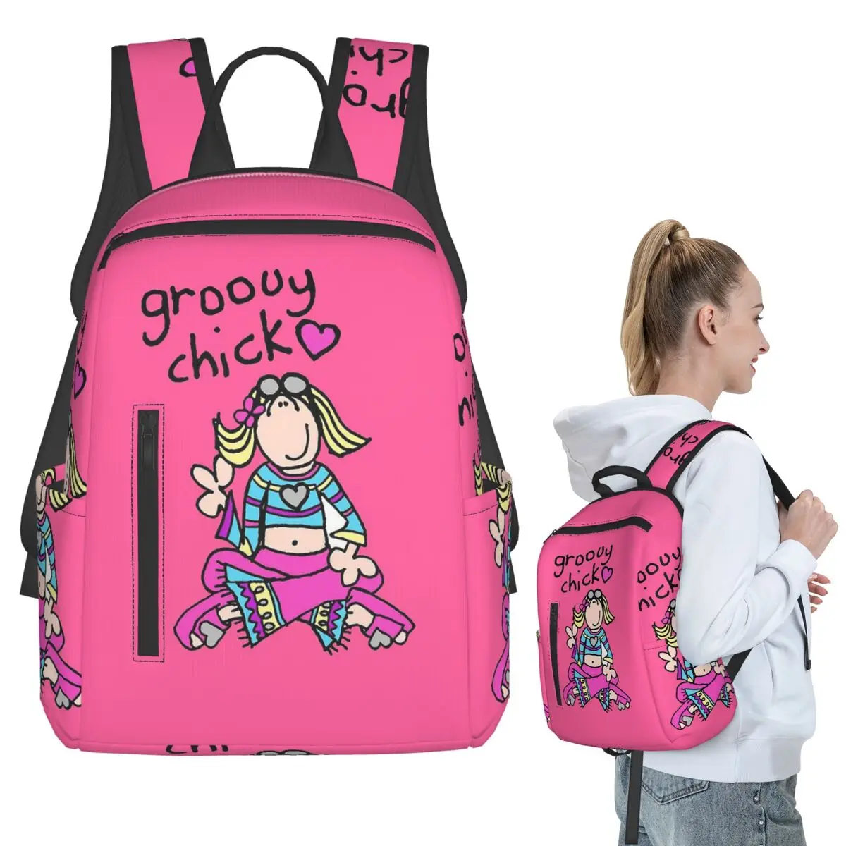 

Groovy Chick Girls 2000s Y2K Vintage Backpack Student Boys Girls BookBag School Bag Computer Shoulder Bags for Men Women
