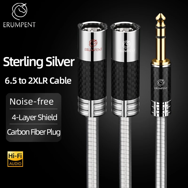 HiFi Sterling Silver 6.5mm to 2XLR Male Female Audio Cable 6.5 TRS to 3Pin XLR Y-Splitter Upgrade Cable for Microphone Amplifier