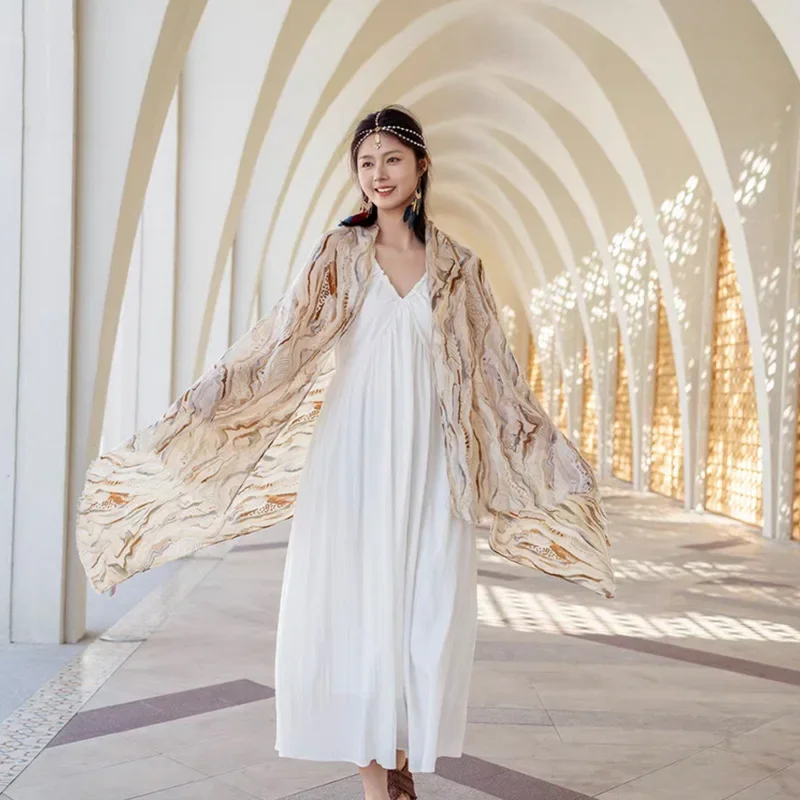 180*90 سنتيمتر الصحراء السفر الذهب طباعة شال المرأة الصيف رقيقة وشاح الشاطئ التستر بوهو شيك وشاح