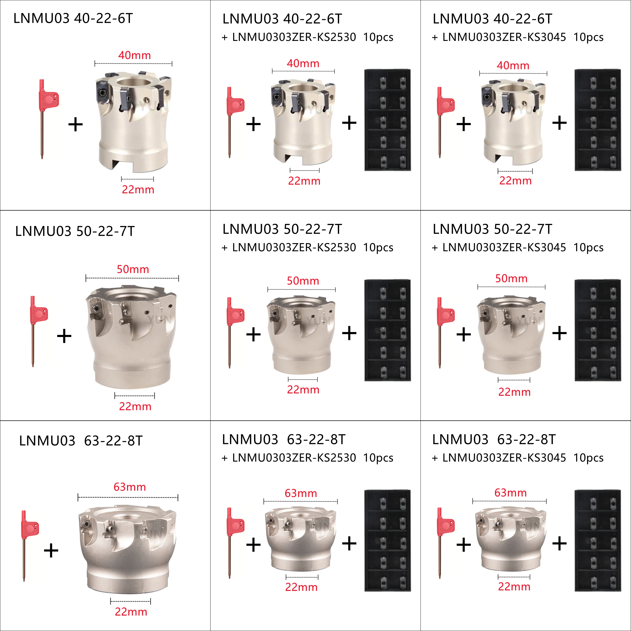 EXN03 CNC-Tête de fraise à rajeunissement rapide, poignée, outil de degré de choc, porte-outil de tour, insert de fraisage, LNMU03, 40mm, 50mm, 63mm, 80mm, 100mm