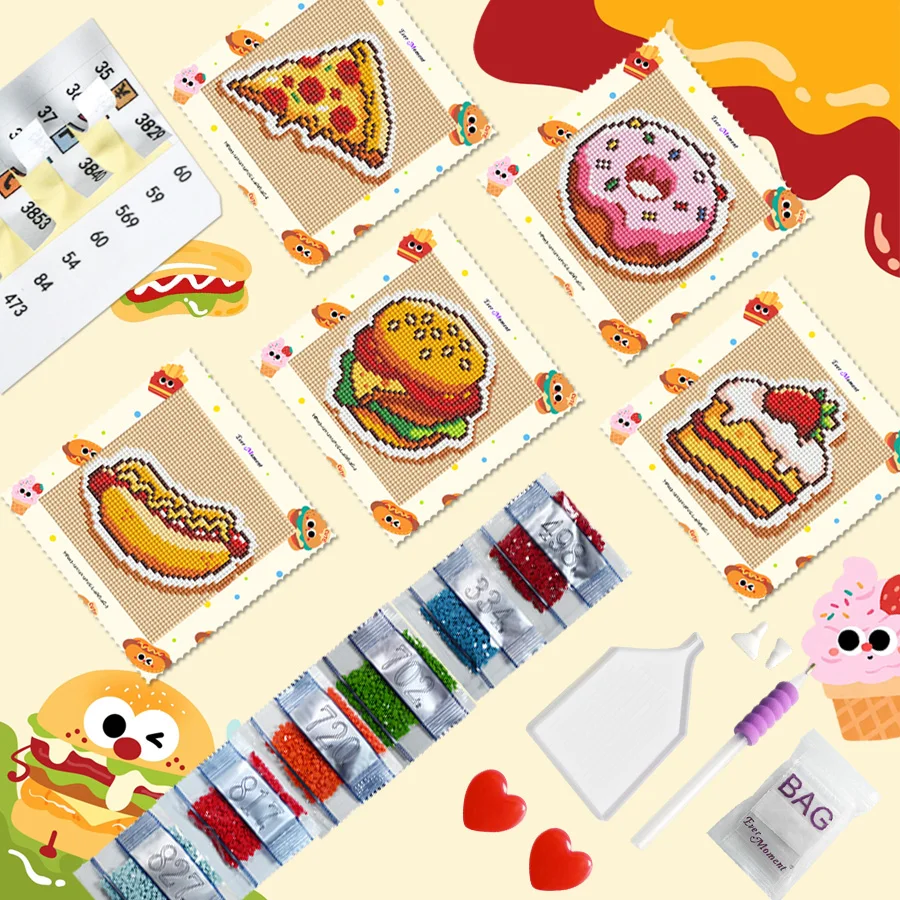 Ever Moment High Quality Mini Diamond Painting 12 Pcs/set Hamburger Small Painting Fast Food Diamond Art MP003 view 4