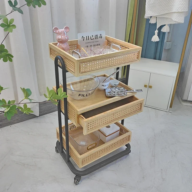 Japanese Wabi-sabi Rolling Cart Beauty Salon Utility Hotel Designers Salon Trolley Storage Salon Furniture Kosmetik Wagen FYST