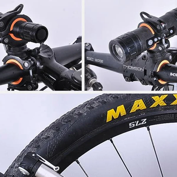 AD11 360 Degree Rotating Cycling Bike Light Double Holder LED Front Flashlight Lamp Pump Handlebar Mount Holder Bicycle Accessor