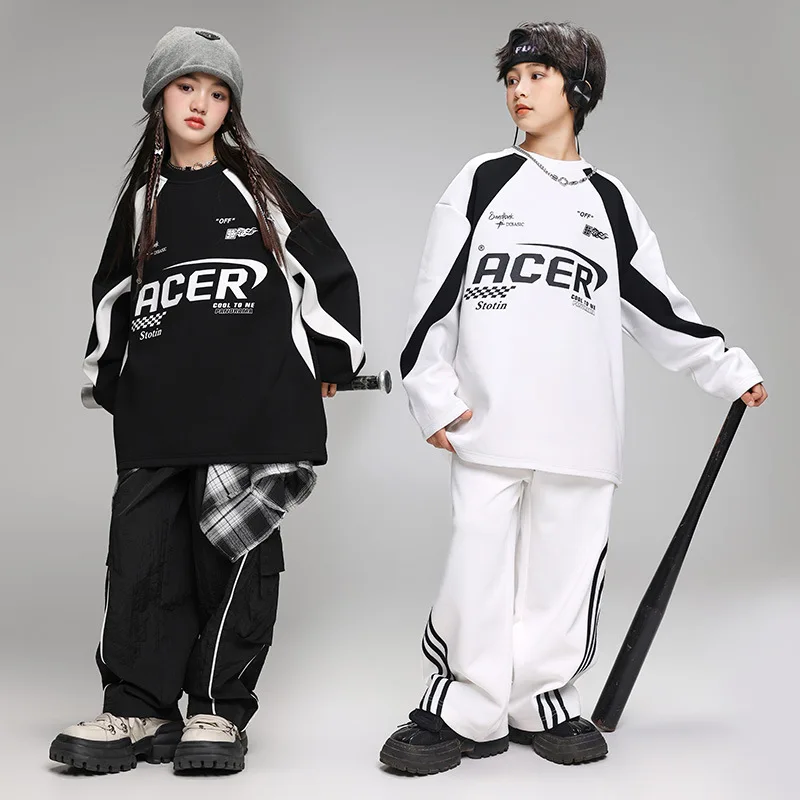 Children's Teen Boys Girls Streetwear Hiphop Sweatshirt Cargo Pant Sets Tracksuits Performance Clothing Kids Tshirt Trousers