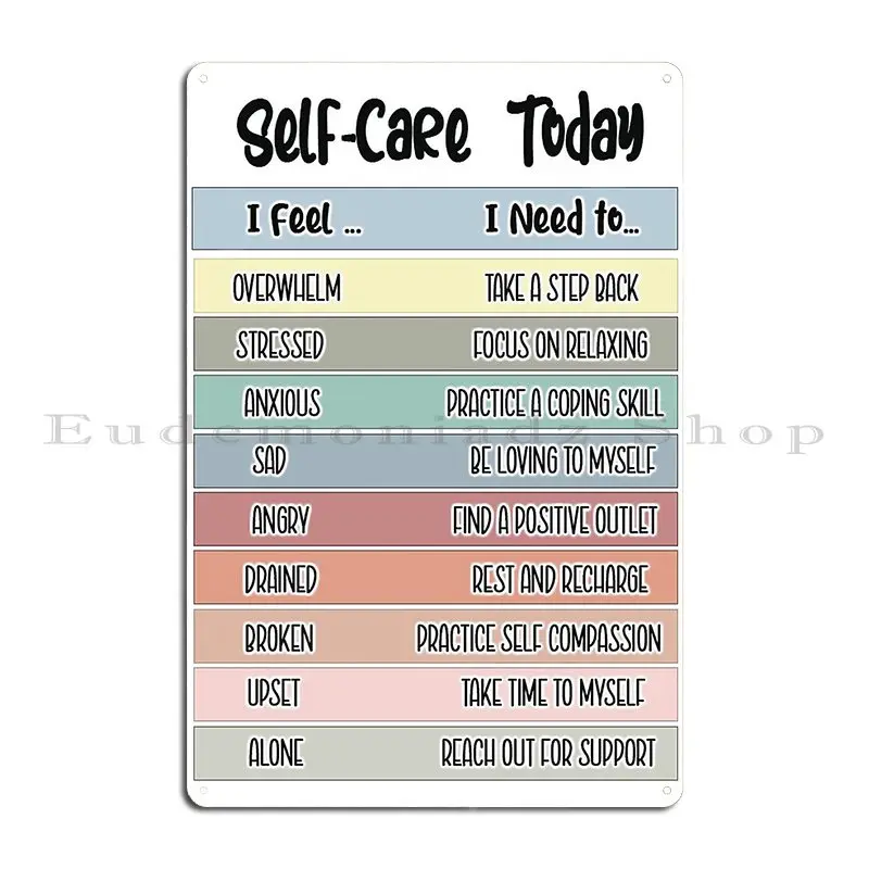 Self Care Practice Daily For Excellent Mental Health Metal Sign Club Kitchen Customize designer Club Tin Sign Poster