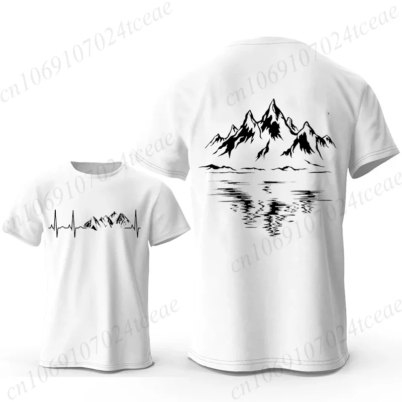 Mountain Print Men's T-shirt Summer Comfortable Breathable Short-sleeve Top Mountain Heartbeat Pulse Line Oversized Men T-shirt