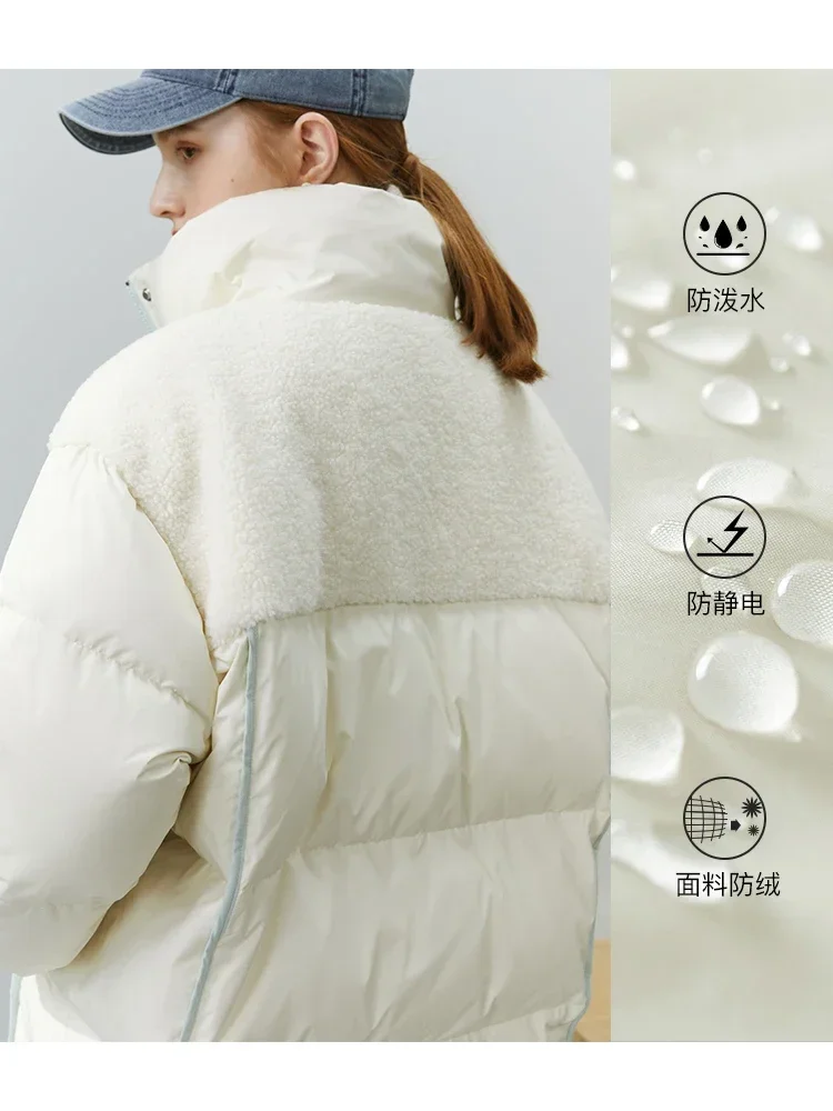 FSLE White Duck Down Jacket Women 2022 New Winter Two-sided Lamb Wool Jacket High Street Female All-match Down Coats