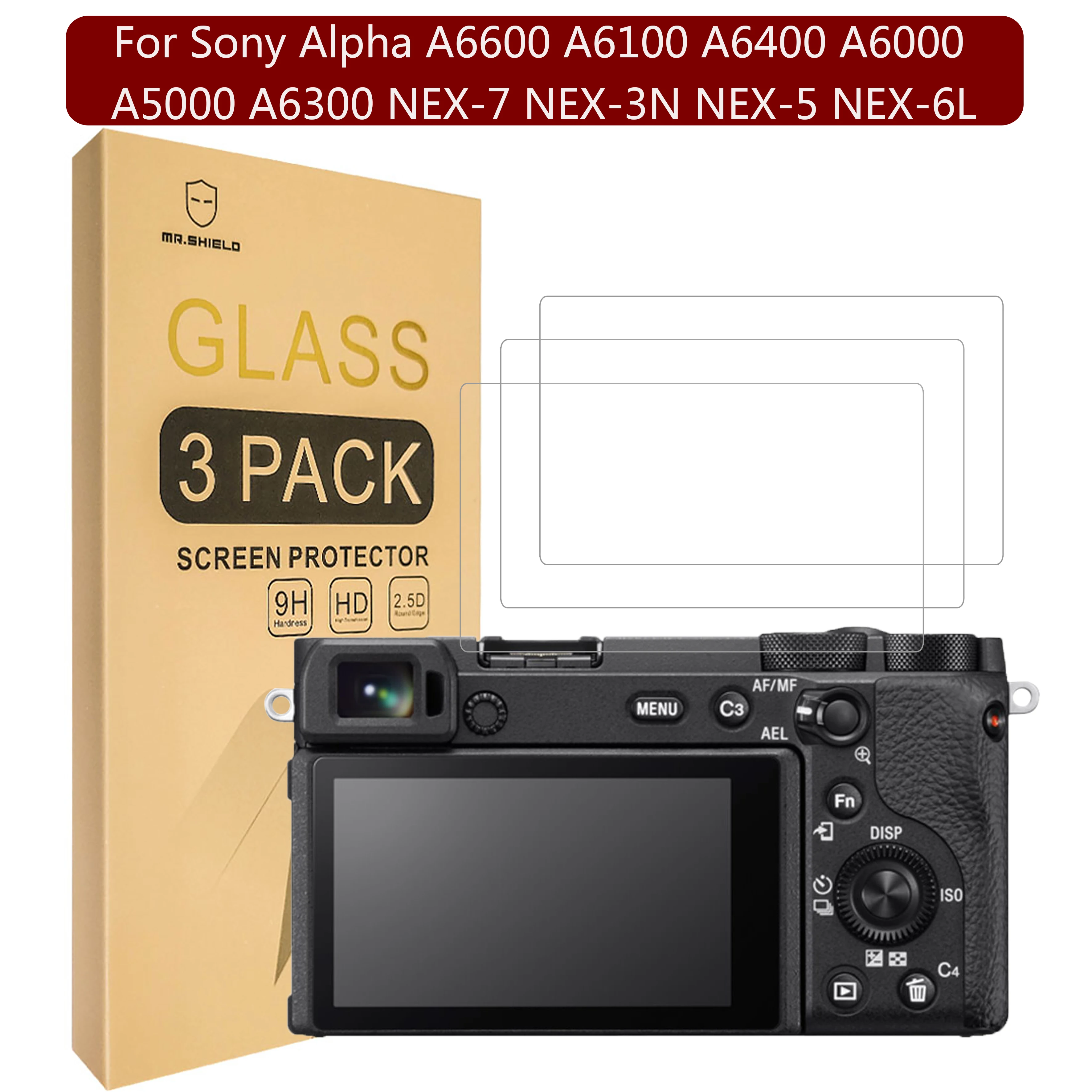 

Защитное стекло Mr.Shield [3 шт. в упаковке] для Sony Alpha A6600 A6100 A6400 A6000 A5000 A6300 NEX-7 NEX-3N NEX-5 NEX-6L